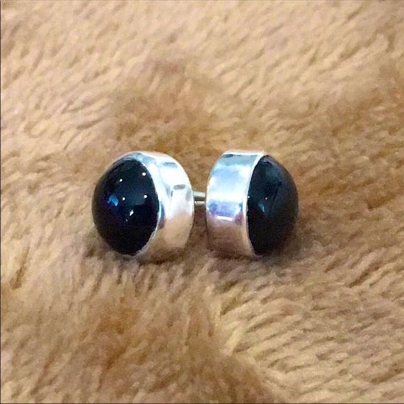 Sterling Silver Stud Bundle - Onyx Cabochon & Mother of Pearl Floral Inlay - Picture 4 of 11